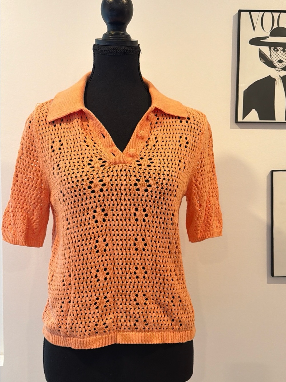 Truth by Republic Orange Crochet Knit Polo Top Size M